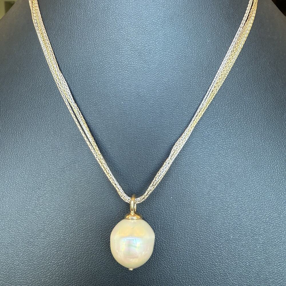 VTG Majorica 16mm Faux Baroque Pearl Multi Strand Sterling Silver Necklace